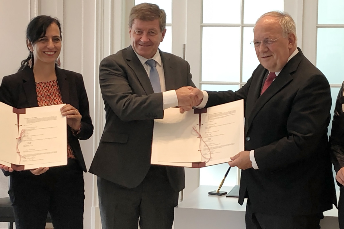 Vania Alleva, Présidente d'Unia; Guy Ryder, Directeur général du Bureau international du Travail; Conseil fédéral Johann Schneider-Ammann