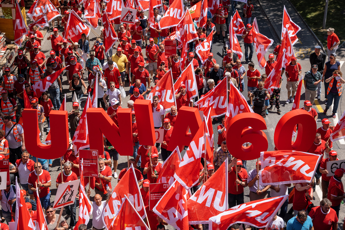 Migliaia di lavoratori edili lottano per i loro diritti. La manifestazione di Zurigo è stato il primo momento culminante della grande mobilitazione dell’Edilizia nel 2018. 