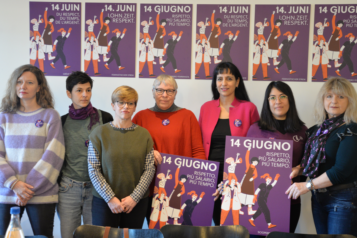 Des militant-e-s appellent à rejoindre la grève des femmes 2023 avec la présidente d’Unia Vania Alleva