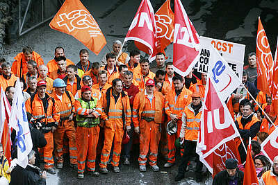 Streikende Mineure 2007 in Faido