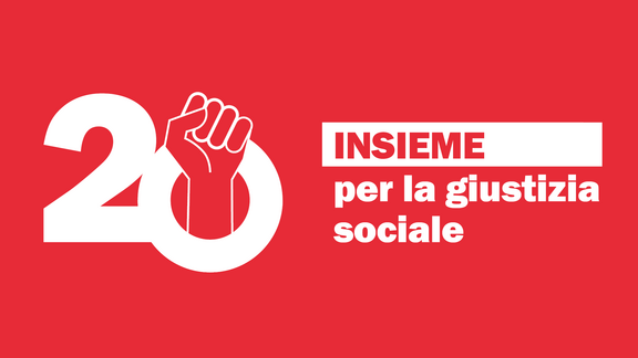 Logo del congresso Unia 2025: Il numero 20 con un pugno che spunta dallo 0