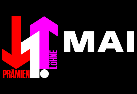 1.-Mai-Plakat: Prämien runter, Löhne rauf!