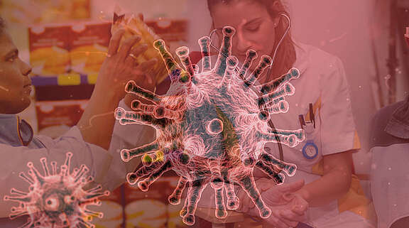 Montage mit einem Coronavirus