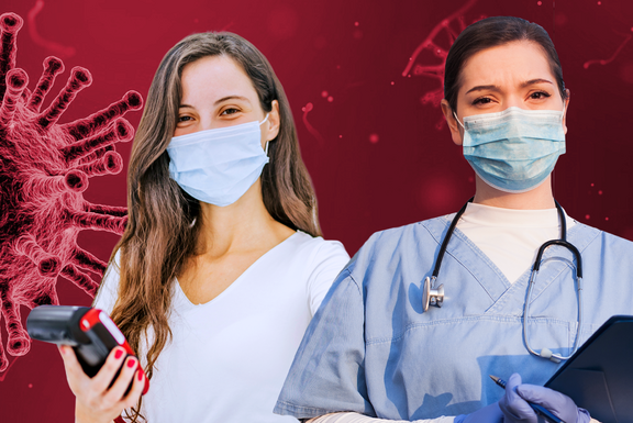 Corona-Virus, Pflegerin, Verkäuferin