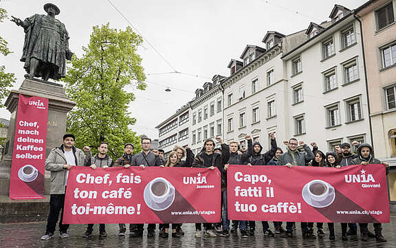 Azione dei partecipanti alla conferenza dei giovani di Unia, 6 maggio 2017
