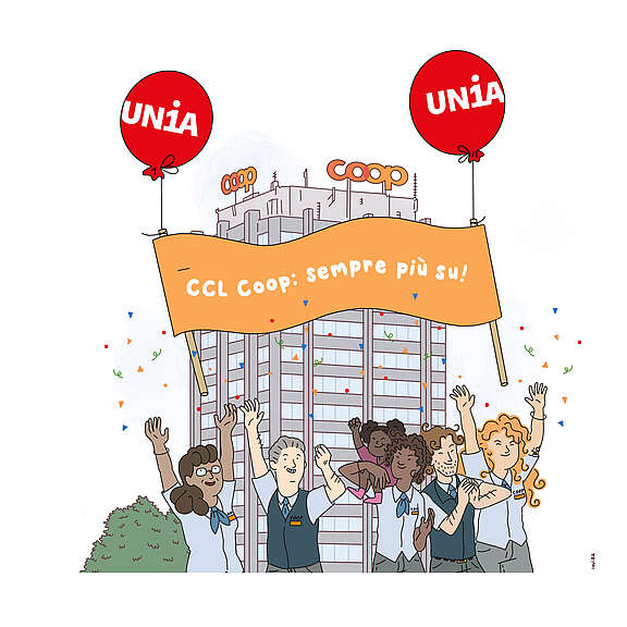 Striscione che sale in cielo su un pallone aerostatico «CCL Coop: sempre piu su!»