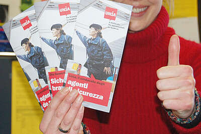 Volantino d'Unia per il ramo dei servizi di sicurezza