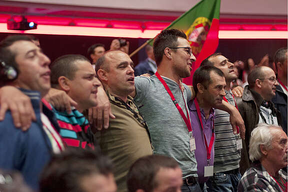 Bauarbeiter an der Landsgemeinde 2015 im Kursaal in Olten