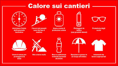 Elenco con immagini: le 10 più importanti misure di protezione in caso di calura sui cantieri 