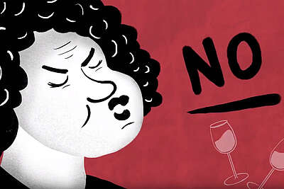 Logo di belaestigt.ch. Una donna dice «NO»