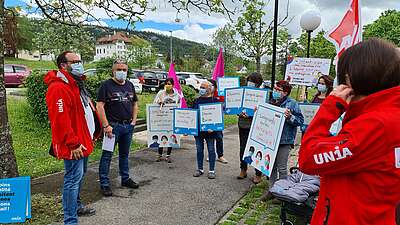 Des soignant-e-s lors d’une action à Delémont