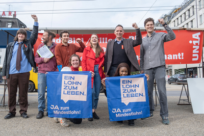 Bieler Initiativ-Komitee mit ihrem Logo: Ein Lohn zum Leben. JA zum Mindestlohn!