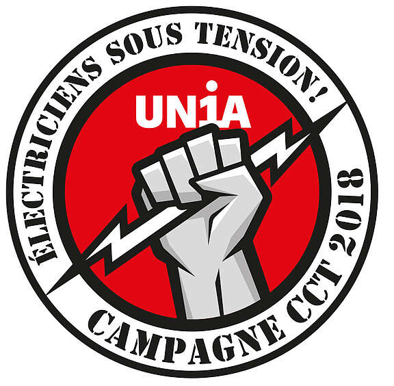 Logo des électros Unia: poing avec éclair