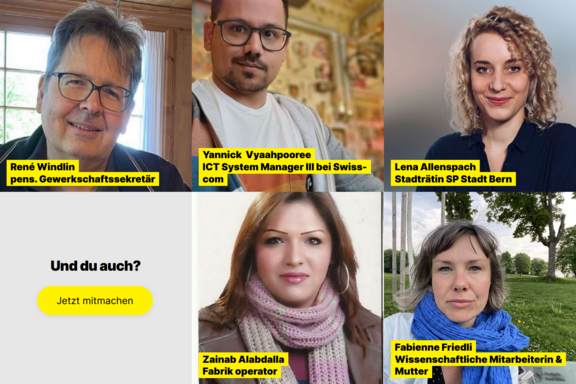 Bildwand mit Statements gegen die Reform AHV 21