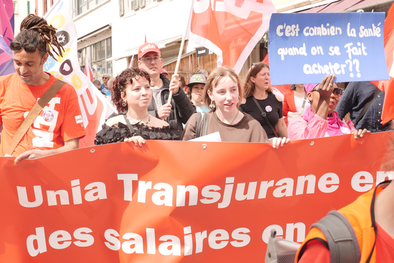 Unia-Demonstration für einen Mindestlohn im Kanton Jura. 