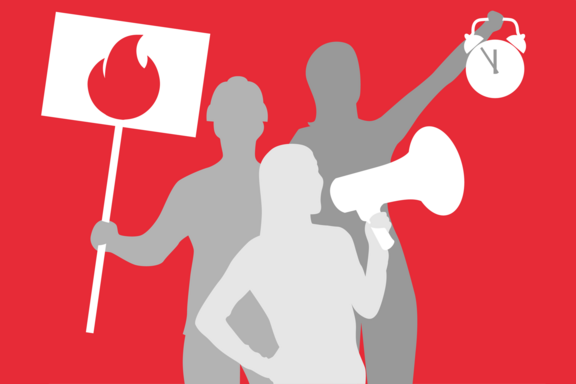 Grafica: tre manifestanti/e