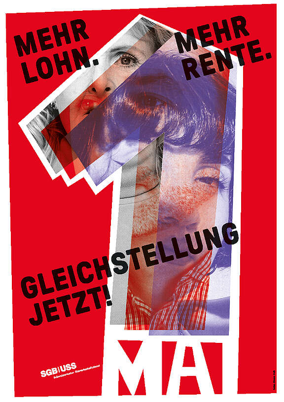 1.-Mai-Plakat 2023: Mehr Lohn. Mehr Rente. Gleichstellung jetzt!