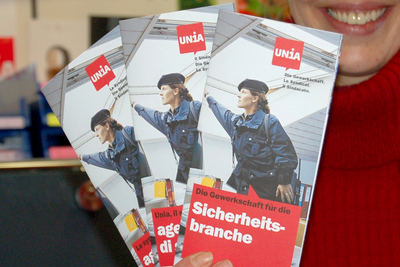Unia-Flyer für Branche der privaten Sicherheit