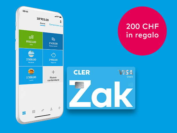 Conto ZAK su smartphone e carta di debito  