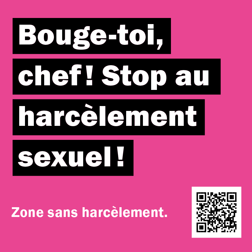Autocollant: «Bouge-toi, chef! Stop au harcèlement sexuel!»